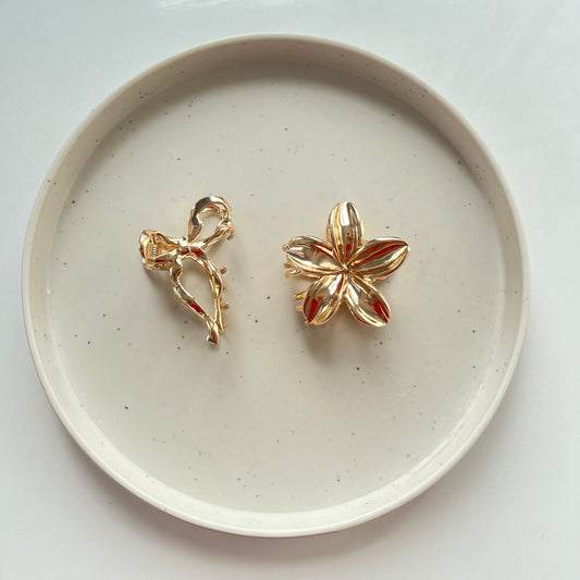 Metal Hair Claw Set – Gold Bow & Flower Claw Clips for Women