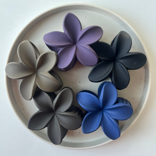 Matte Flower Claw Clip – Dark Set of 5 | Soft Touch Hair Claw for Women