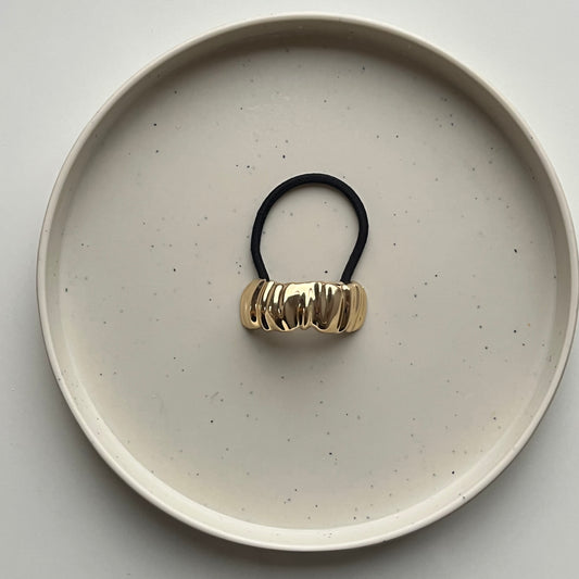 Gold Textured Band Hair Tie – Minimalist Metal Ponytail Holder